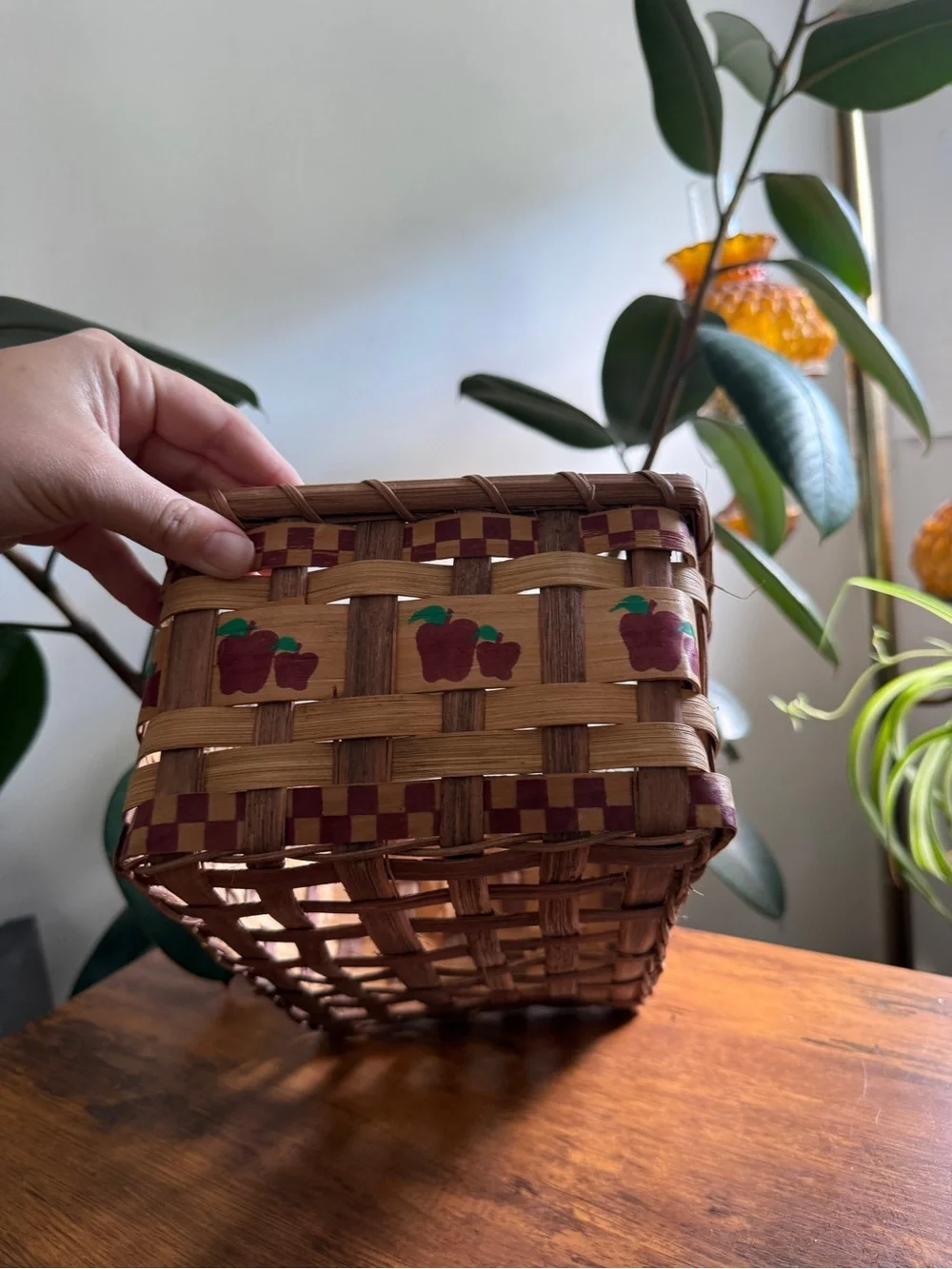 Handwoven Apple Accent Basket - Brown and Red